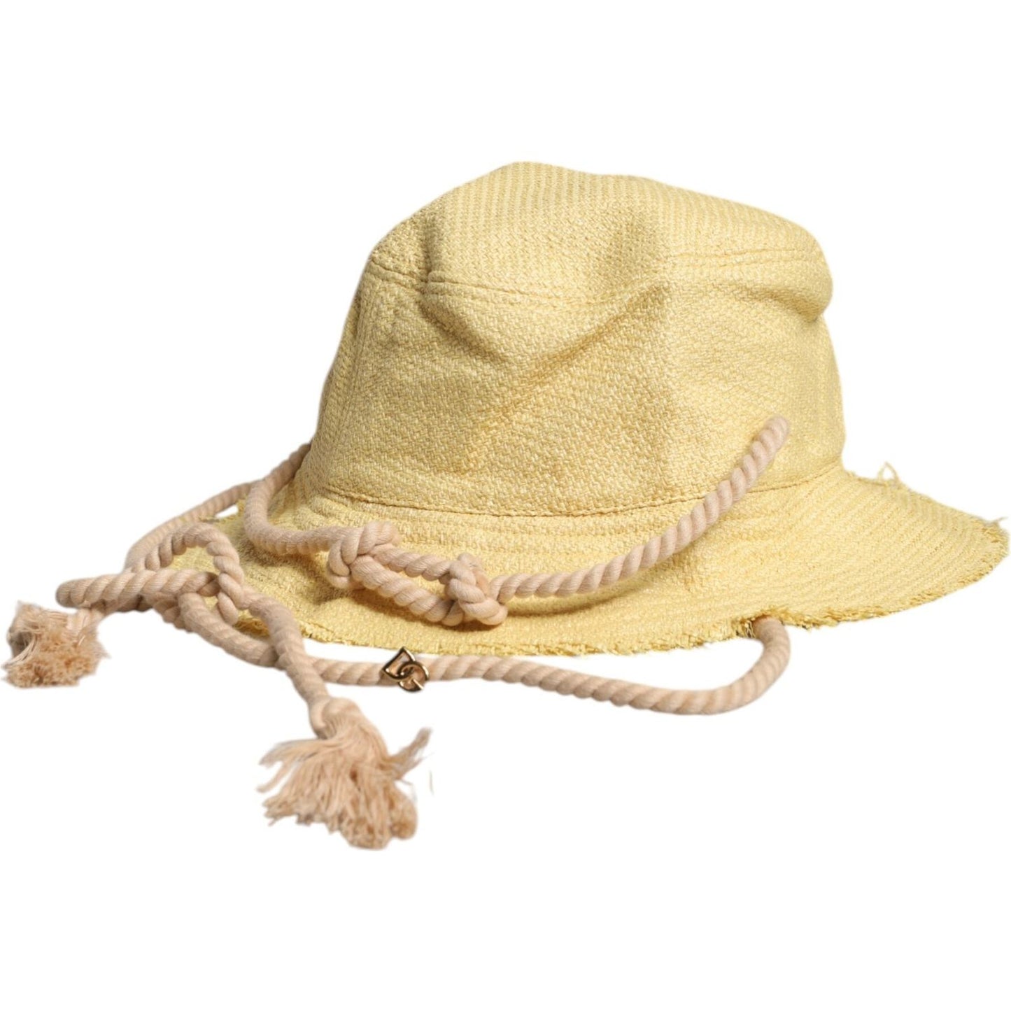 Dolce & Gabbana yellow cotton wide brim bucket hat with rope detailing, made in Italy. Fashionable and stylish men's cap.