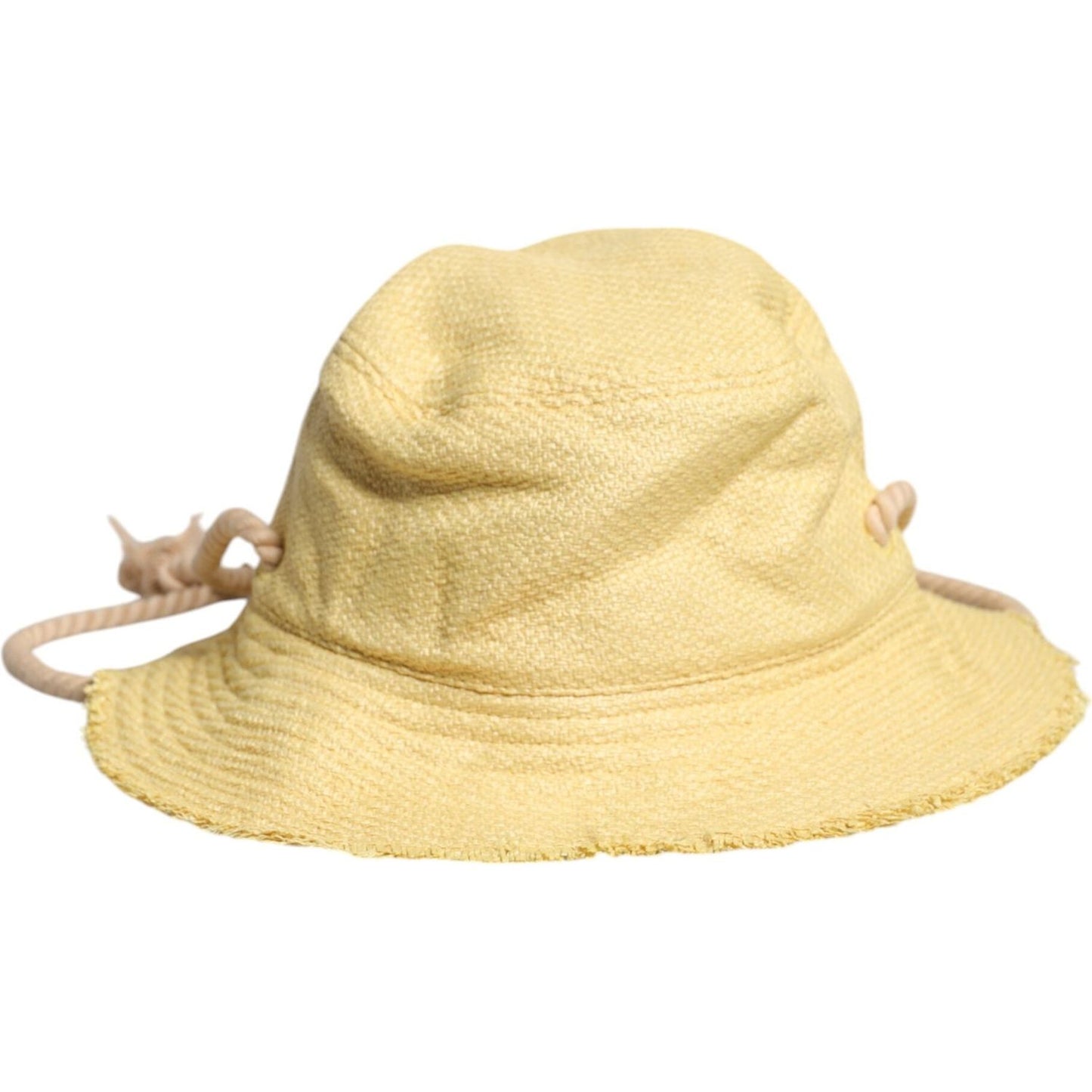 Dolce & Gabbana yellow wide brim bucket hat, 97% cotton, 3% elastane, logo detail, made in Italy, men's fashion accessory