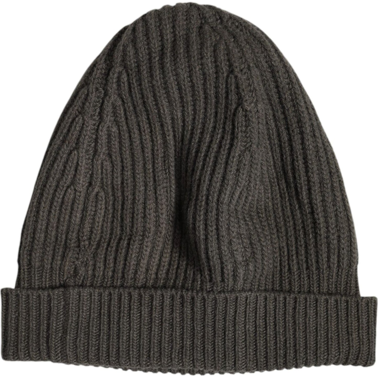 Dolce & Gabbana dark green wool cashmere beanie with logo; men's winter hat; repaired rips; made in Italy