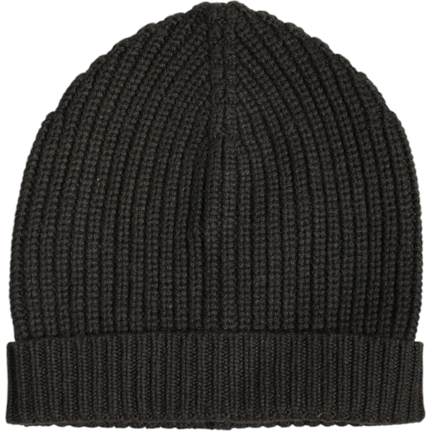 Dolce & Gabbana dark gray cashmere knit winter beanie hat for men, made in Italy, featuring logo details.