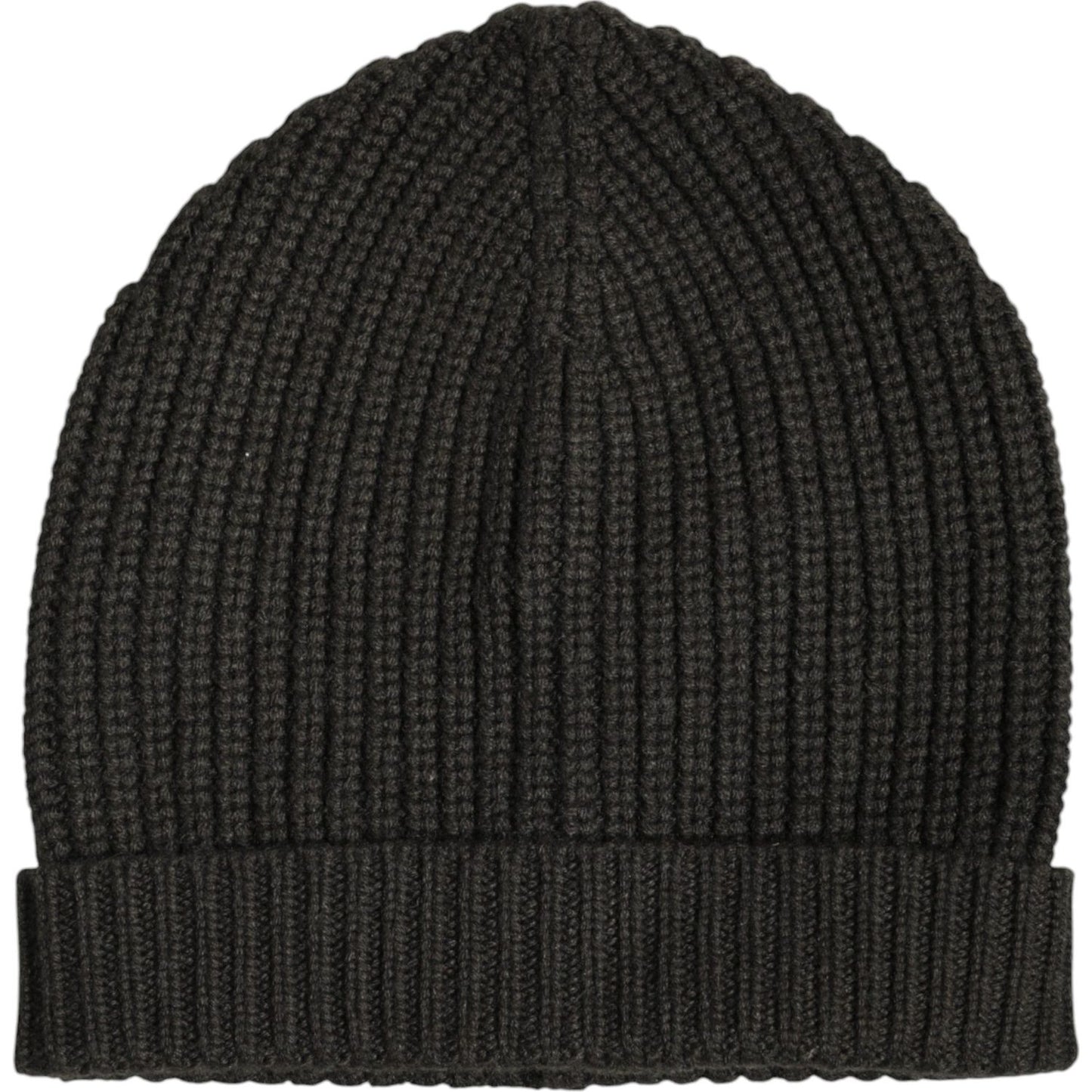 Dolce & Gabbana dark gray cashmere knit winter beanie hat with ribbed texture, 100% authentic, made in Italy. Perfect for men.