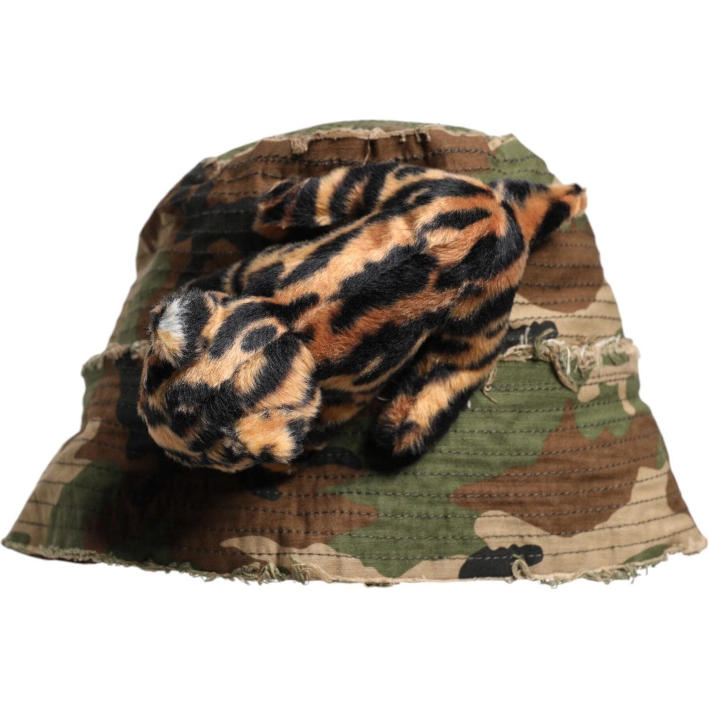 Dolce & Gabbana multicolor leopard embellish wide brim bucket hat, men’s fashion accessory, made from cotton and elastane, Italy.