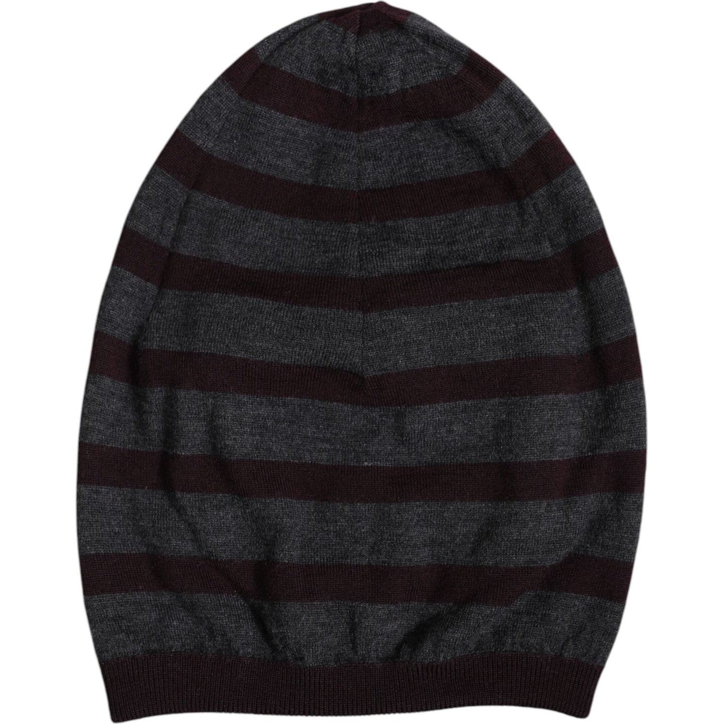 Dolce & Gabbana gray striped wool beanie hat for men, 100% virgin wool, winter wear, Italian-made, luxury fashion accessory.