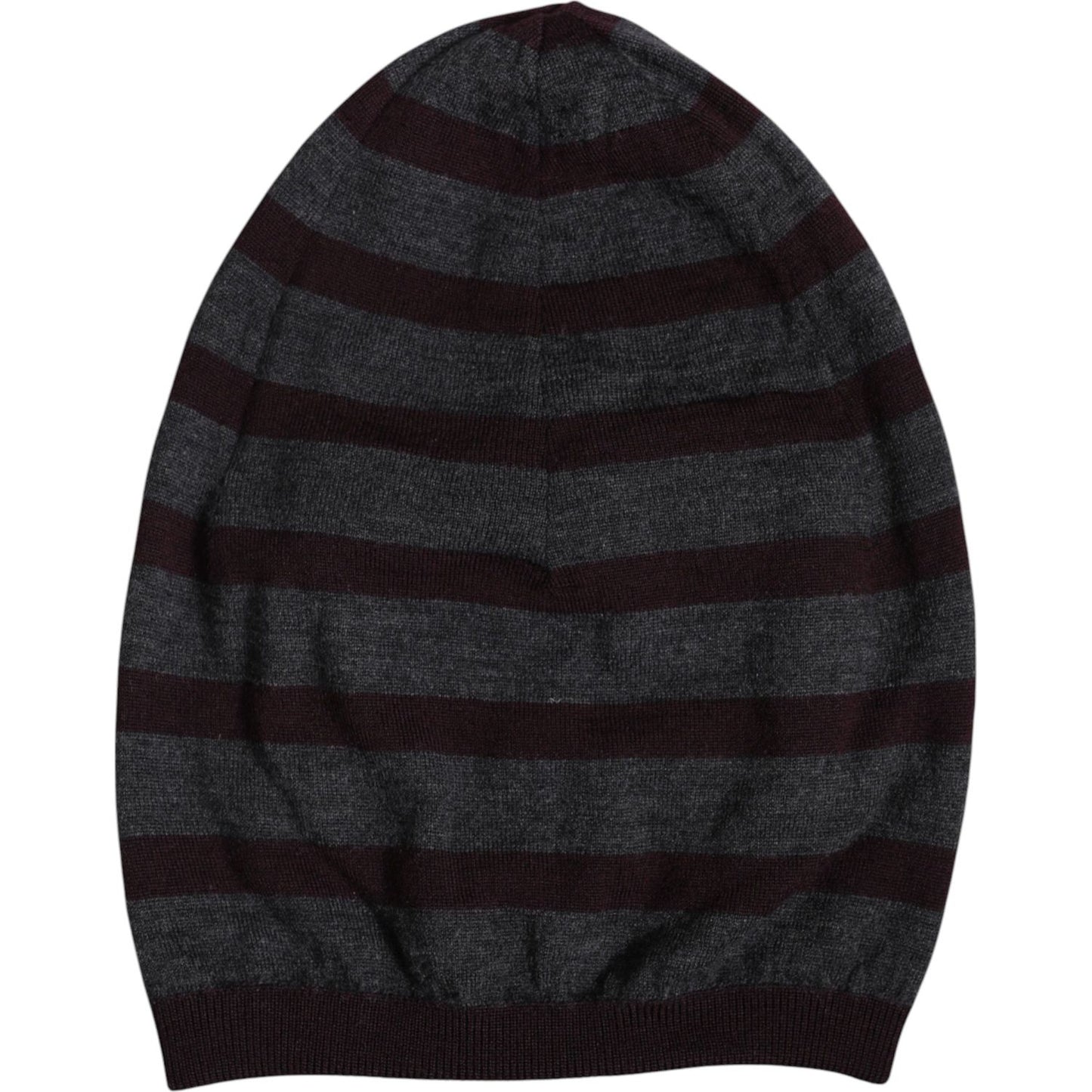 Dolce & Gabbana gray striped wool knitted winter beanie hat, Italian-made, featuring logo details, 100% virgin wool for men.