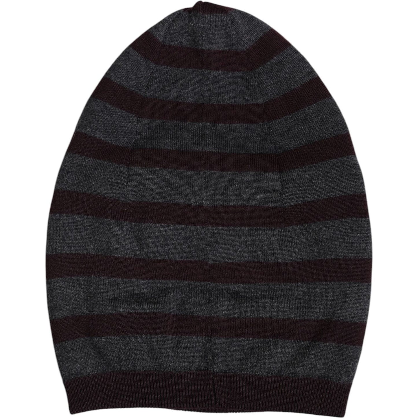 Dolce & Gabbana gray striped wool knitted winter beanie hat for men, made in Italy, celebrates luxury and style with its iconic design.