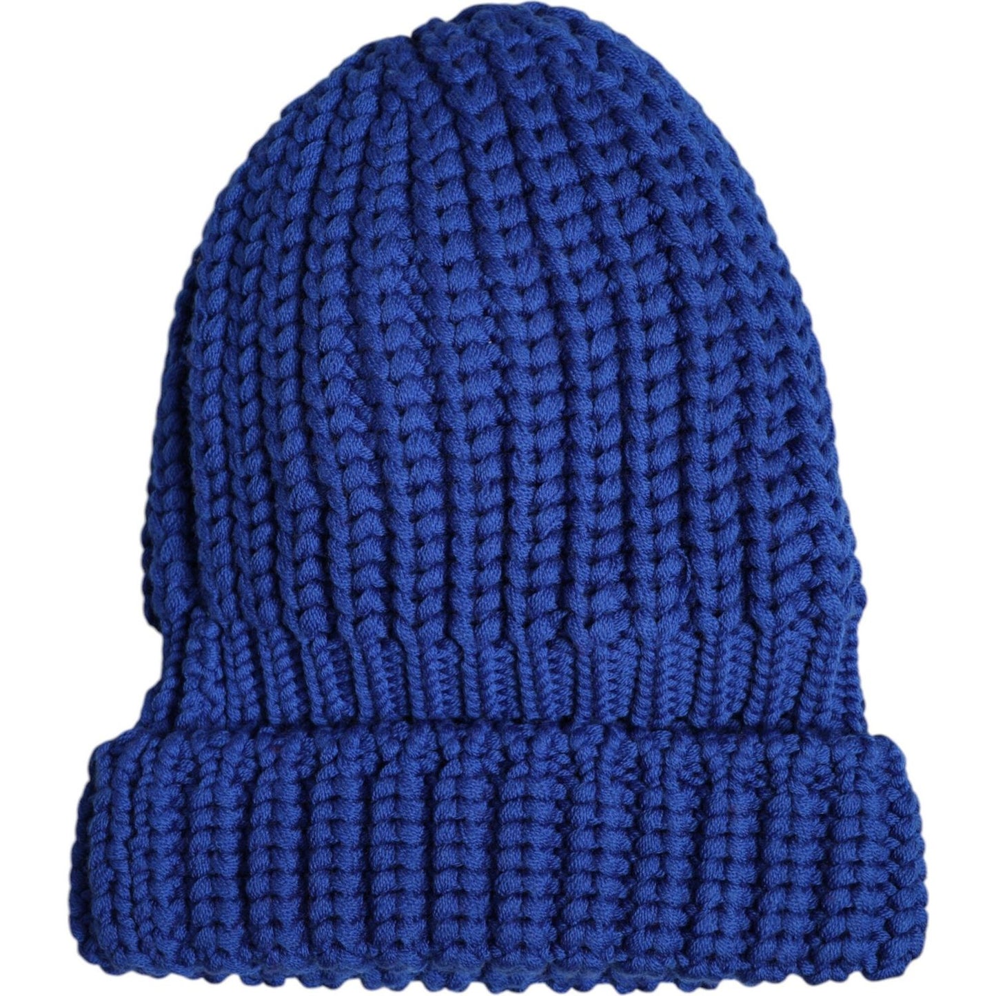 Dolce & Gabbana blue wool knitted winter beanie hat with logo detail, made in Italy, 100% virgin wool, men's fashion accessory.