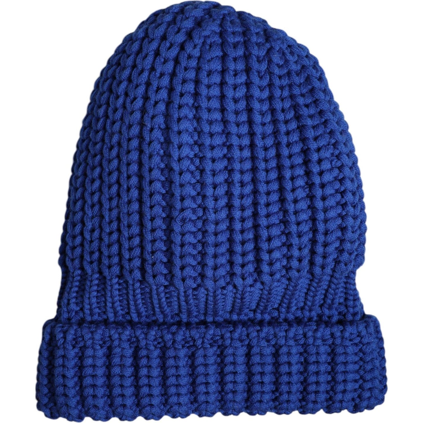 Dolce & Gabbana blue knitted wool beanie hat, men's winter accessory, 100% virgin wool, logo details, made in Italy, stylish and warm.