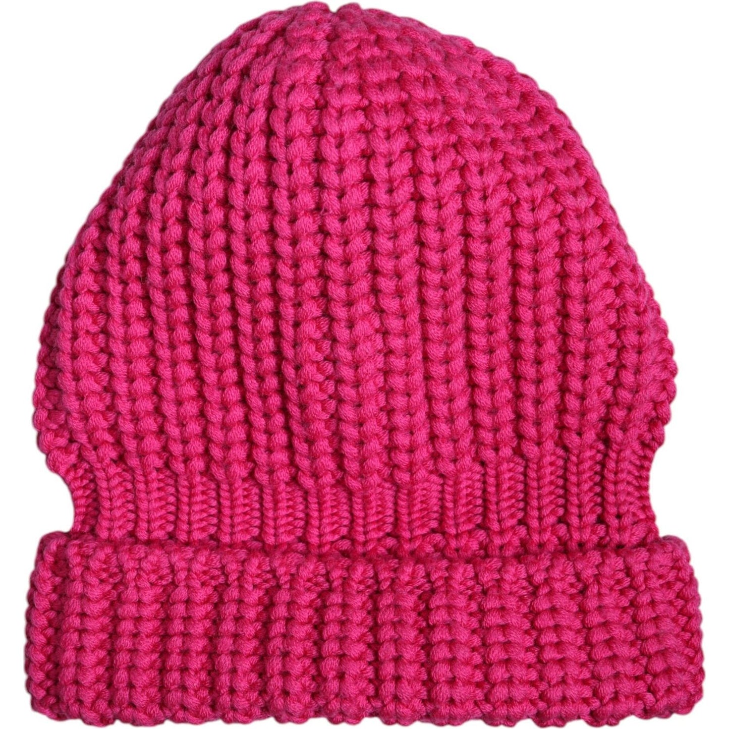 Dolce & Gabbana pink wool knitted beanie hat for winter, 100% virgin wool, featuring a solid pattern. Made in Italy. Luxury men's accessory.