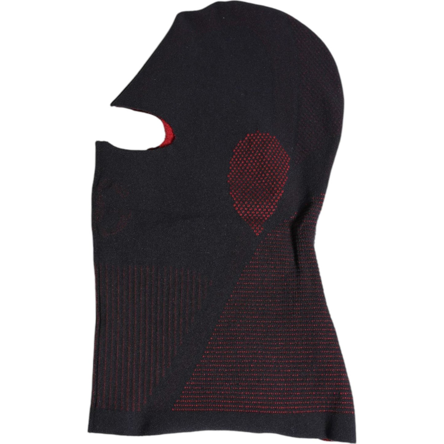 Dolce & Gabbana black cotton knitted ski mask balaclava hat with red accents, made of cotton and elastane, authentic Italian design.