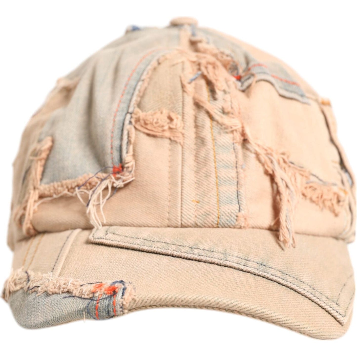 Dolce & Gabbana beige tattered cotton baseball cap, six panels, frayed details, 100% cotton, made in Italy, stylish men's accessory