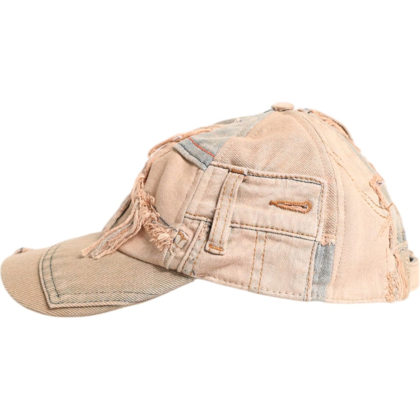 Dolce & Gabbana beige tattered baseball cap, 100% cotton, six-panel design, men's fashion accessory, made in Italy