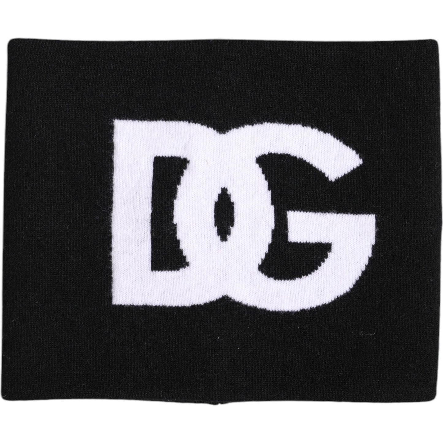 Dolce & Gabbana black and white logo print knitted neck warmer scarf in virgin wool, nylon, and elastane, made in Italy.
