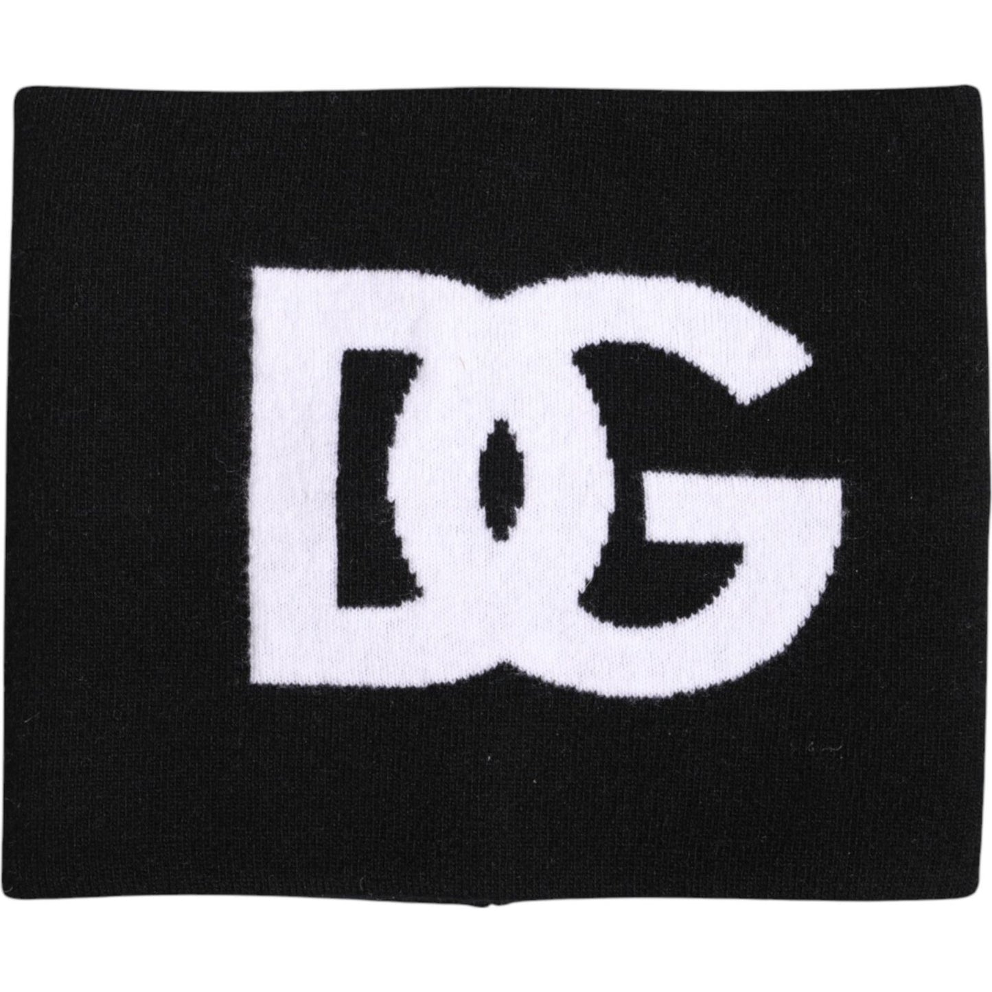 Dolce & Gabbana black and white knitted neck warmer scarf with logo detail, made in Italy from virgin wool blend.