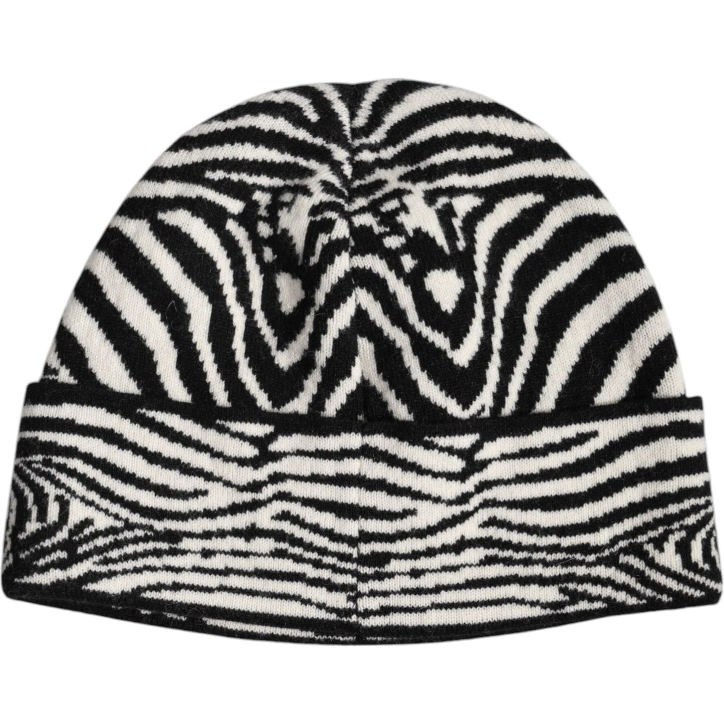 Dolce & Gabbana black and white zebra knitted winter beanie hat made of virgin wool and cashmere with logo details, men’s fashion.