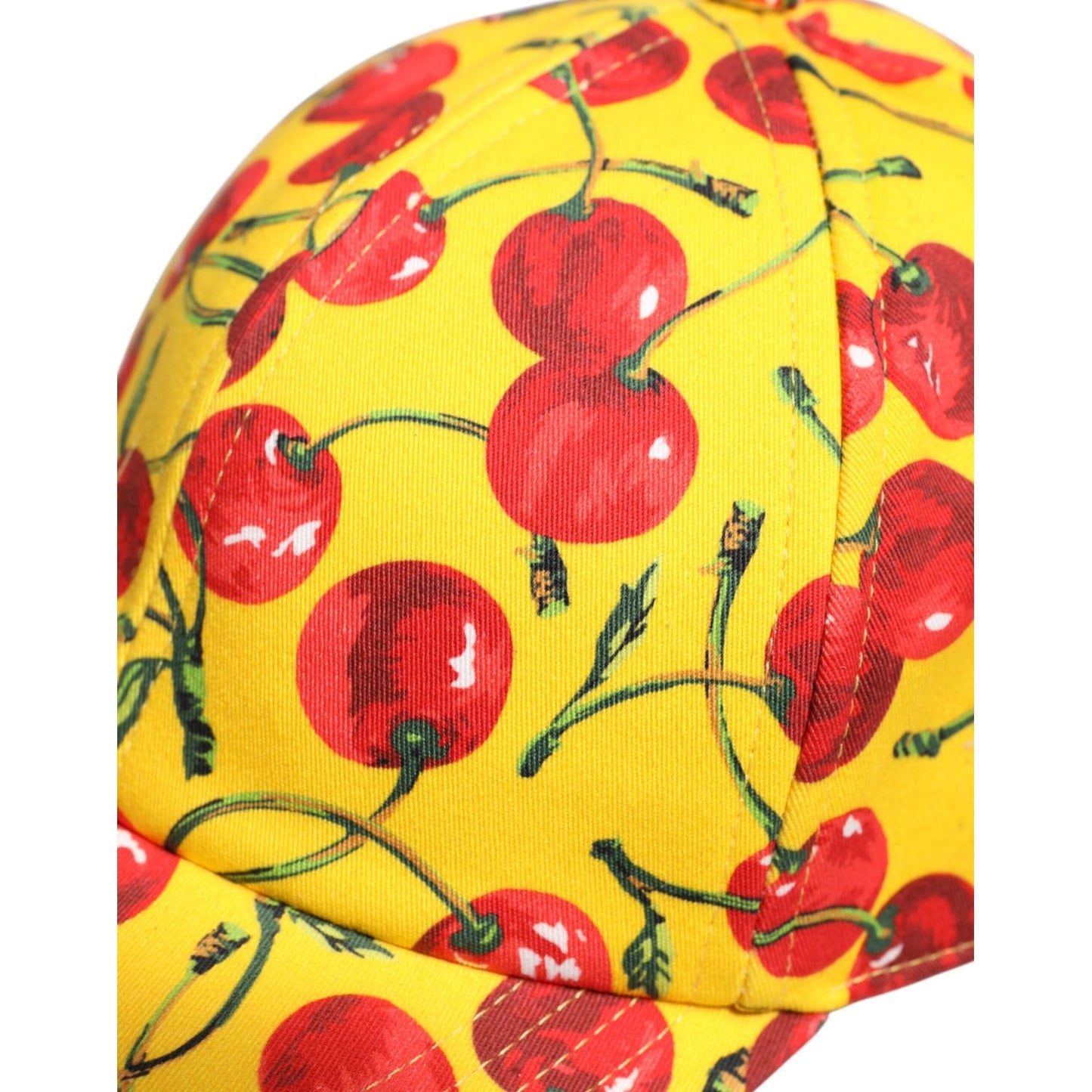 Dolce & Gabbana yellow baseball cap with cherry print, 100% cotton, men's fashion accessory, Made in Italy