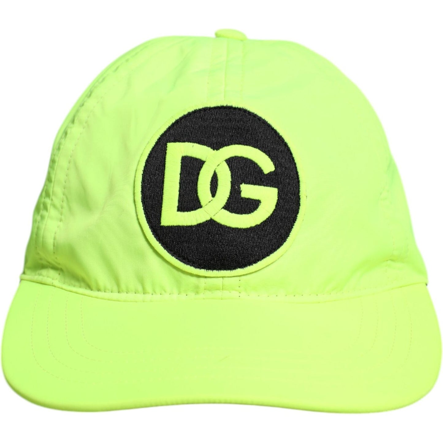 Dolce & Gabbana yellow green baseball cap with DG logo, 6 panels, made from polyester, viscose lining, new with tags, made in Italy.