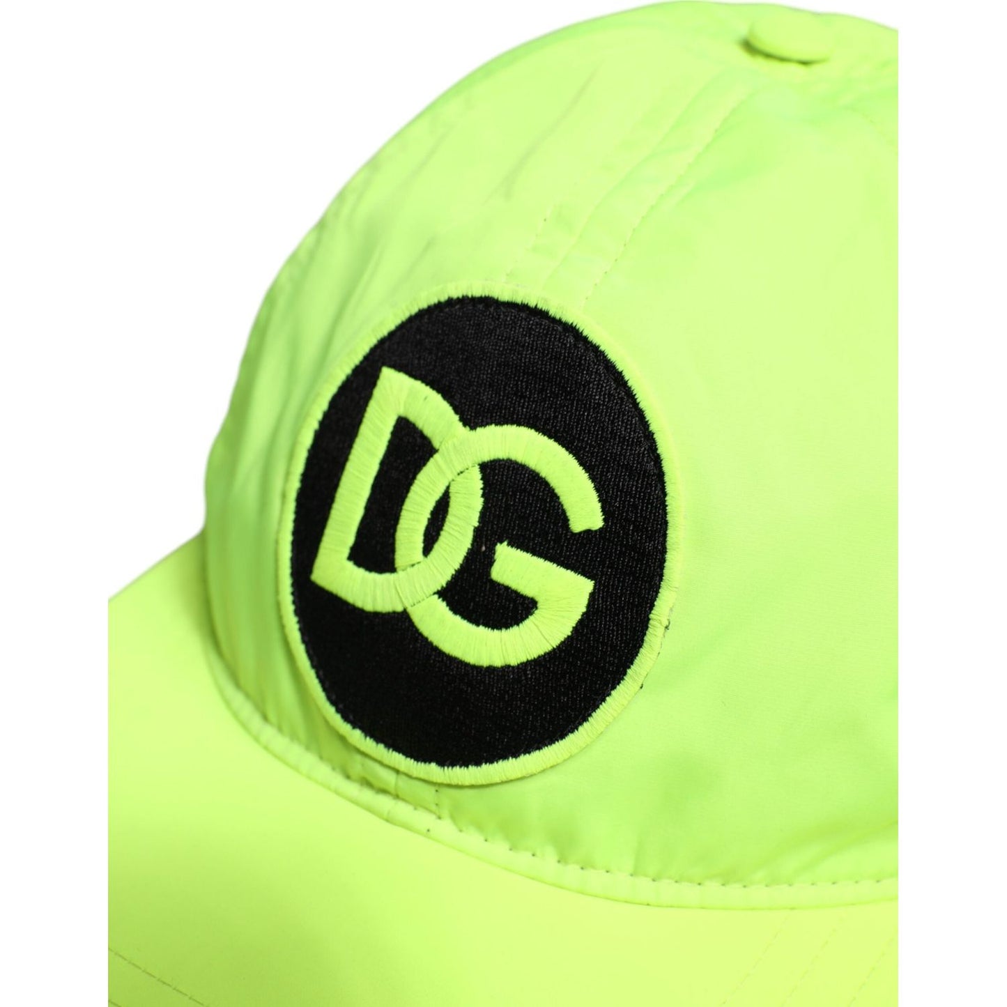 Dolce & Gabbana yellow green baseball cap with black DG logo, 100% polyester, men's fashion accessory made in Italy.
