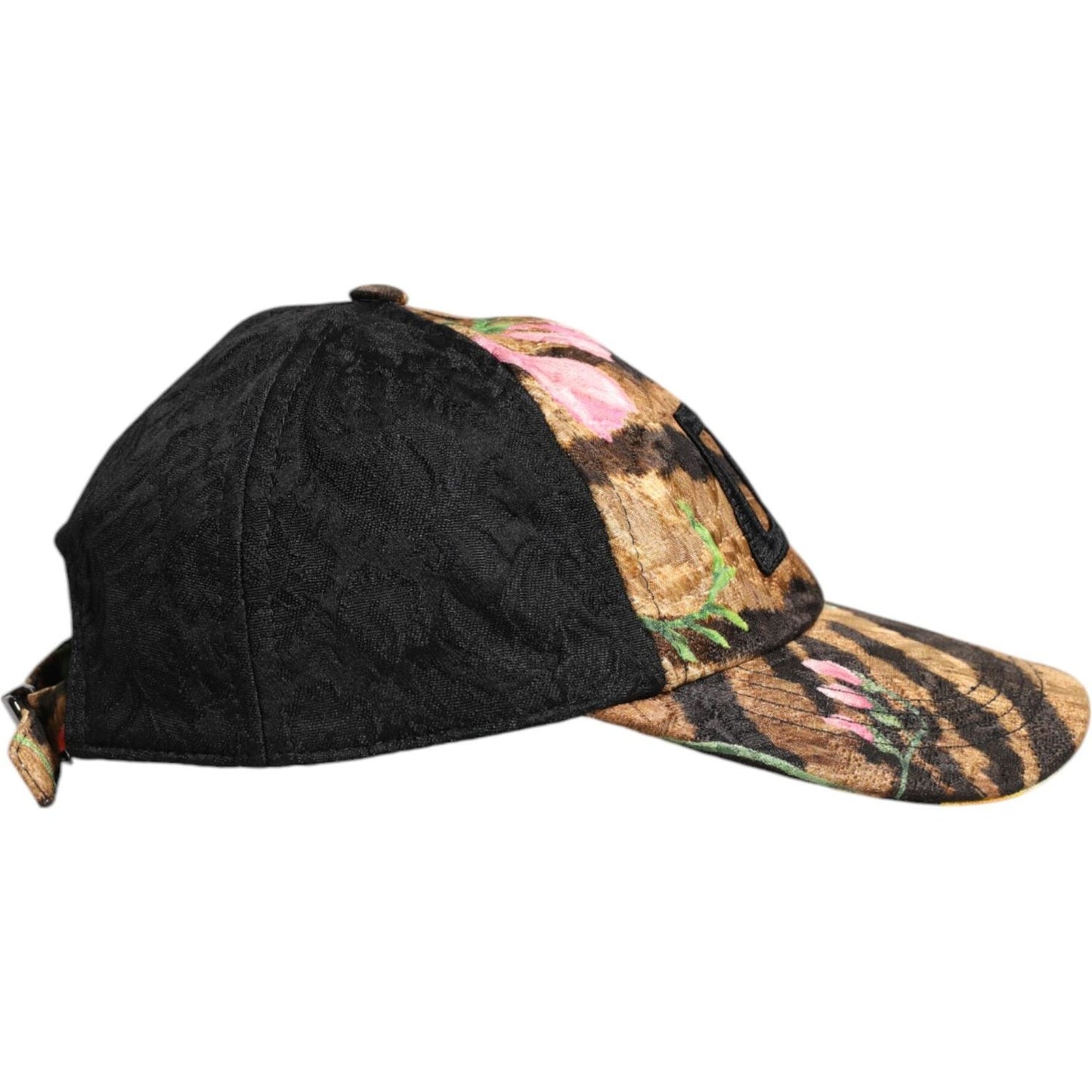 Dolce & Gabbana multicolor DG logo patch baseball cap with floral and animal prints, made in Italy, six panel design.