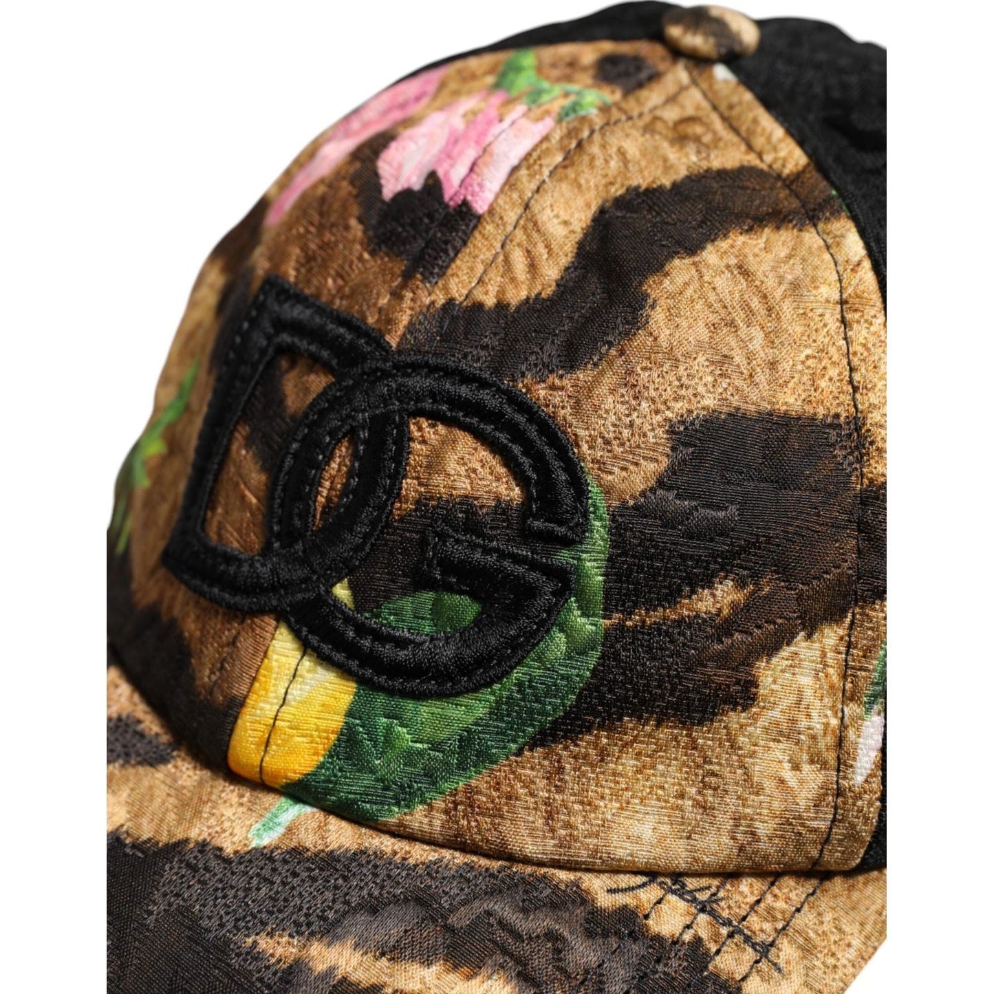 Dolce & Gabbana multicolor baseball cap with DG logo patch, featuring floral accents and animal print. Made in Italy.