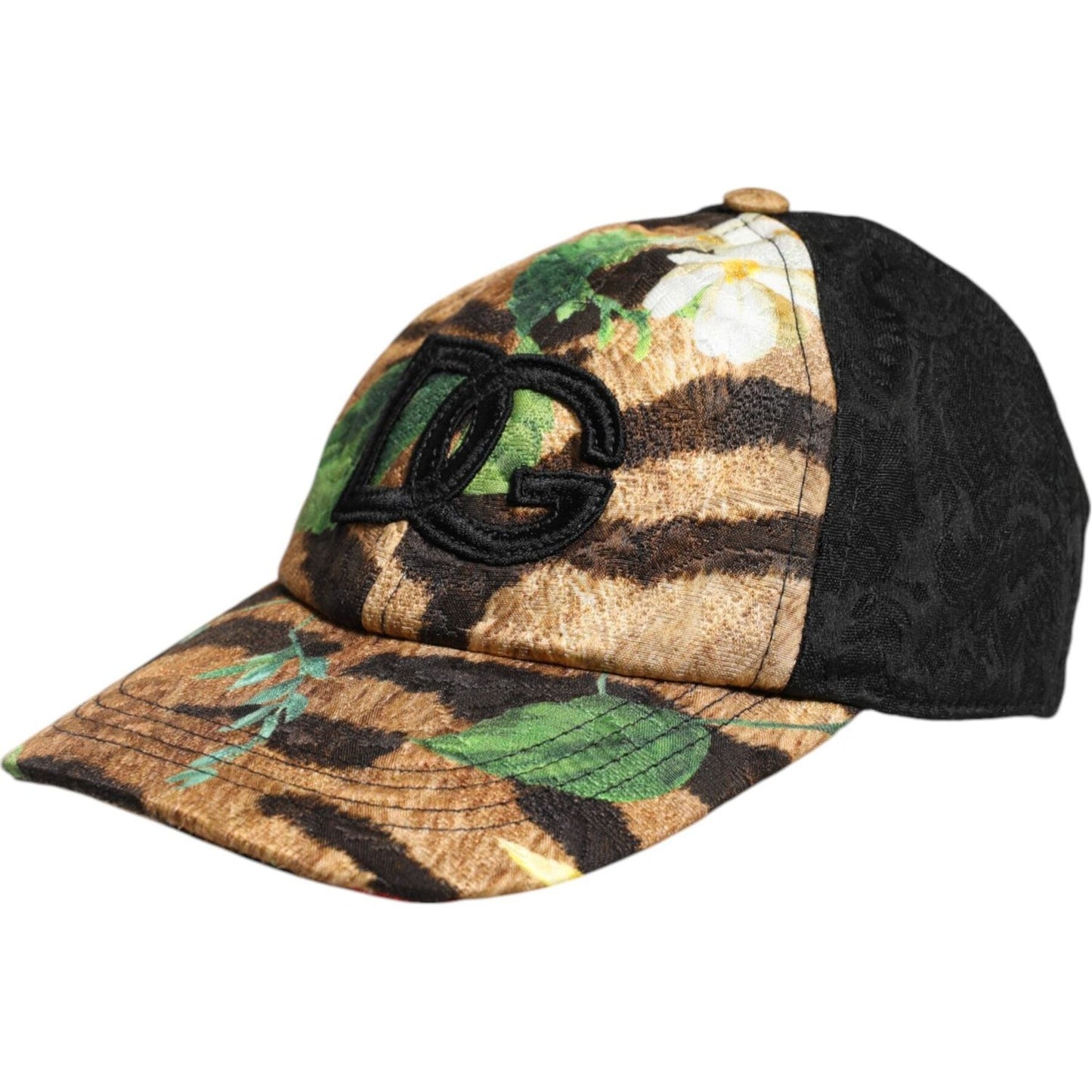 Dolce & Gabbana multicolor baseball cap with DG logo patch, featuring a blend of polyester, cotton, viscose, and silk. Made in Italy.
