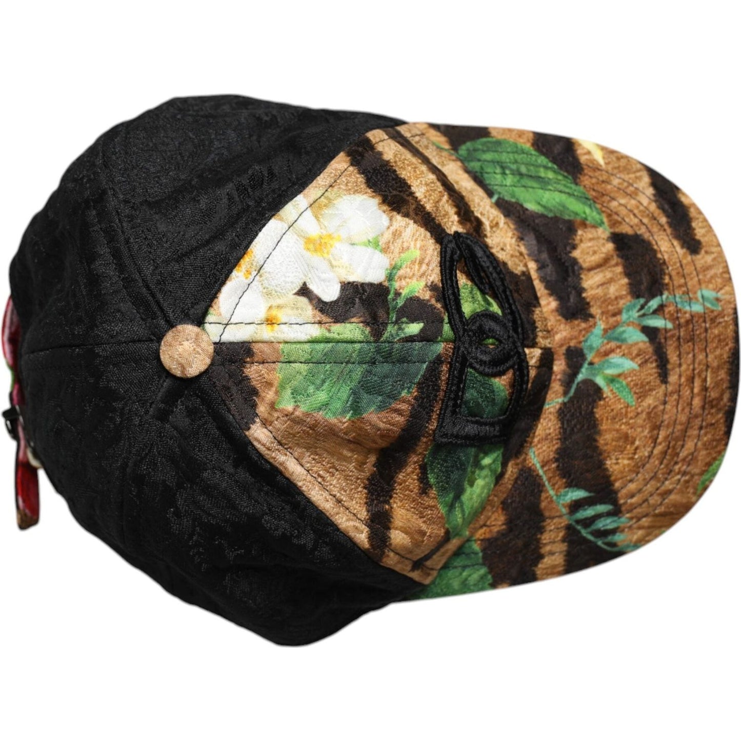 Dolce & Gabbana multicolor DG Logo Patch 6-panel baseball cap with floral and animal print, polyester-cotton blend, made in Italy.