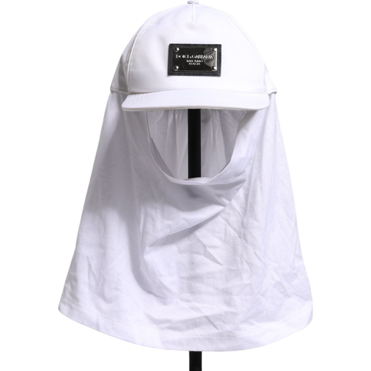Dolce & Gabbana white cotton baseball balaclava cap with DG logo plaque, 100% cotton, made in Italy