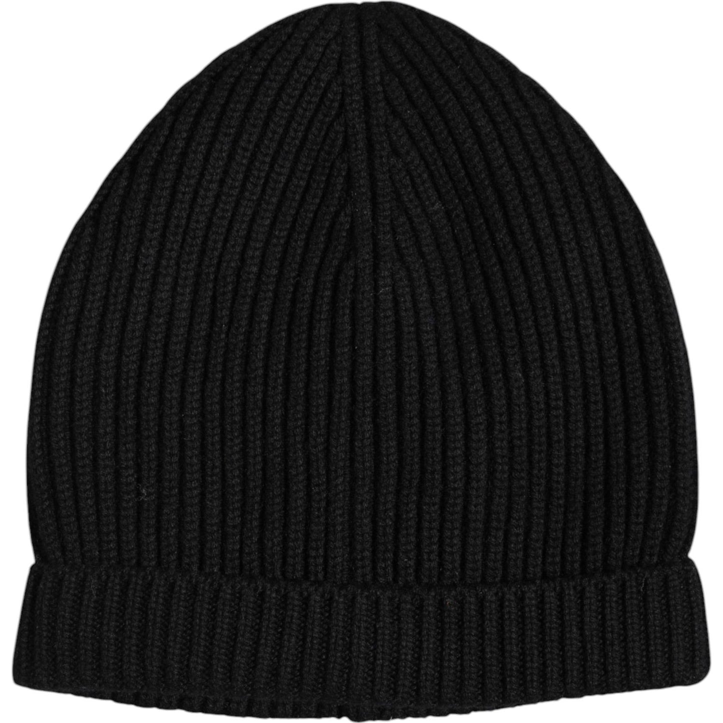 Dolce & Gabbana black cashmere knitted winter beanie hat, men's fashion accessory, made in Italy with logo details.