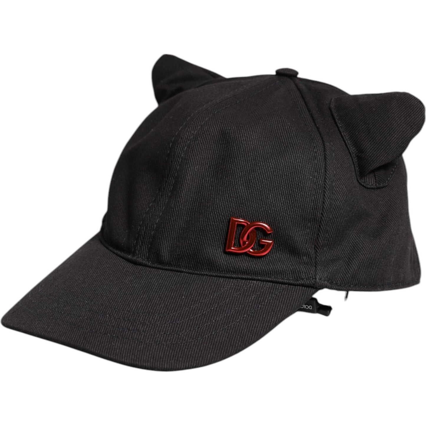 Dolce & Gabbana black cotton baseball cap with logo patch, six-panel design and ear accents, made in Italy, 100% authentic.