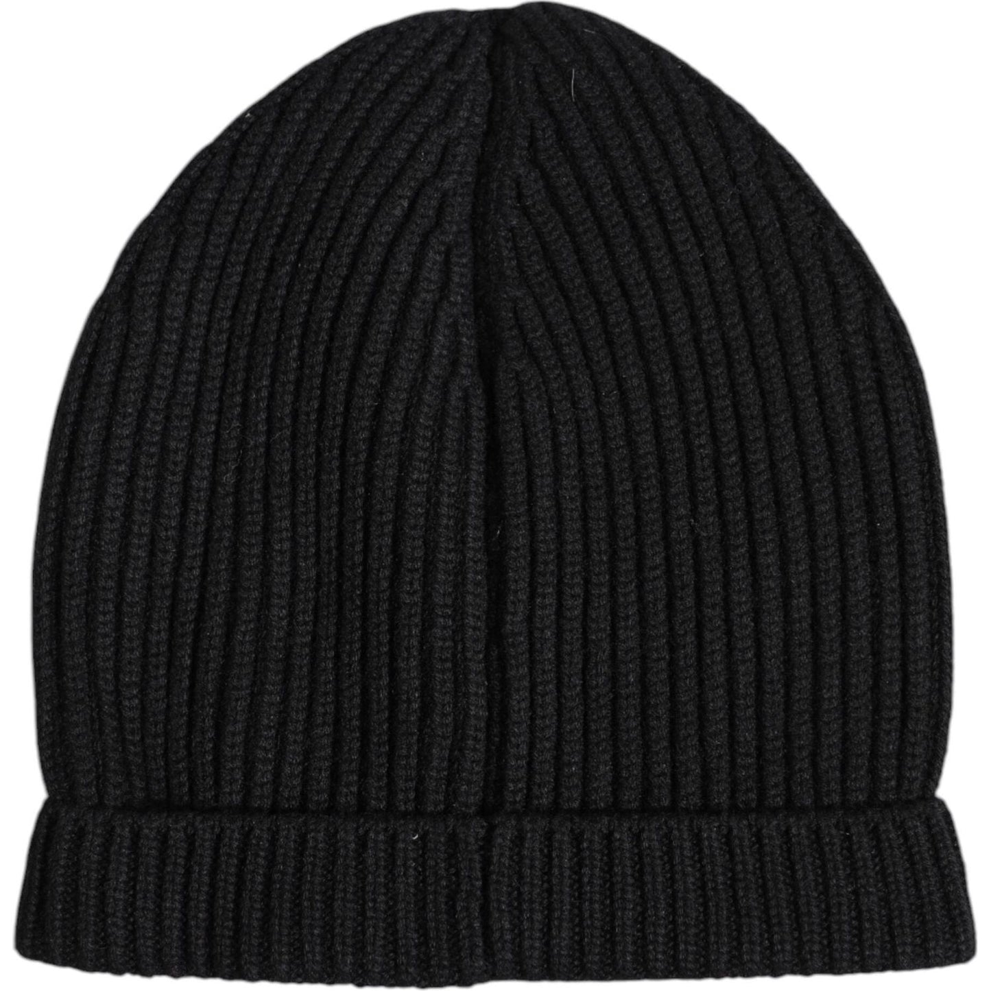 Dolce & Gabbana black cashmere knitted beanie hat, men's winter accessory, 100% authentic, ribbed design, made in Italy with logo details.