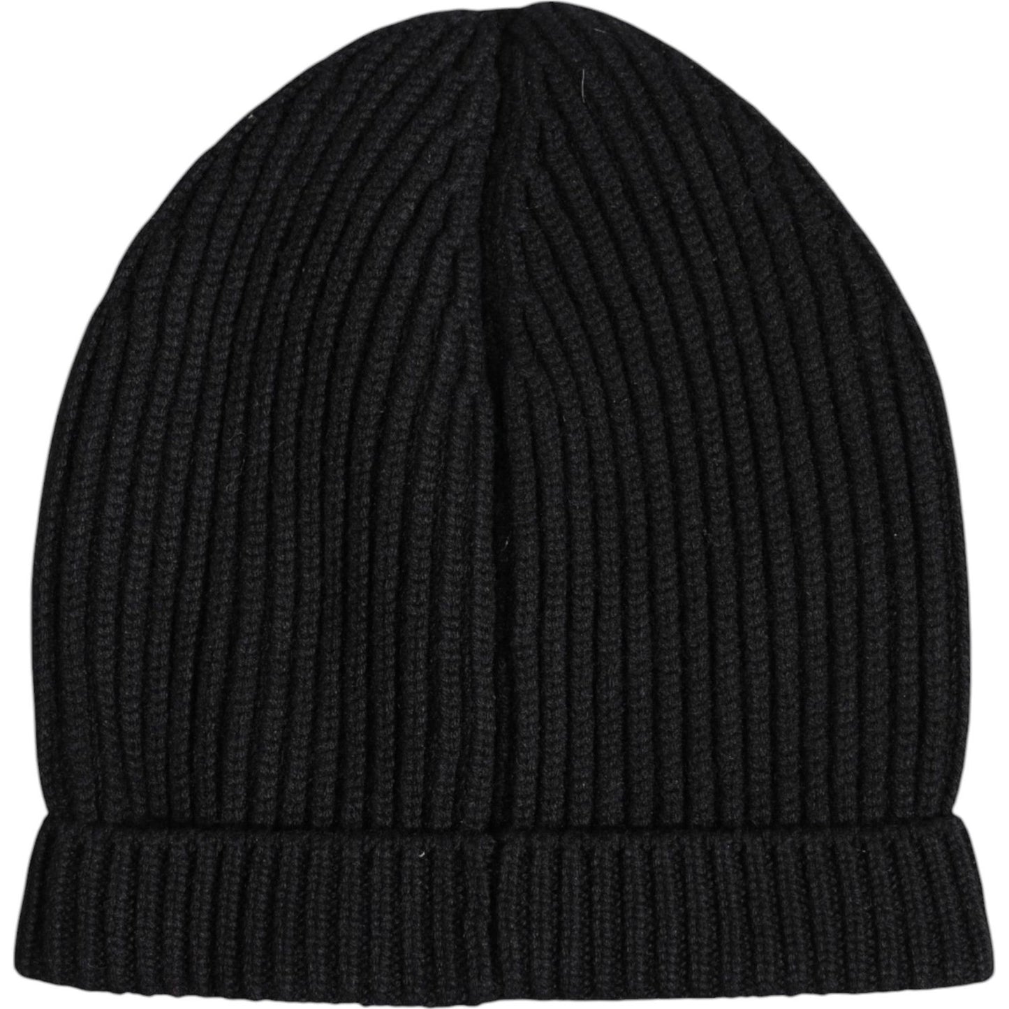 Dolce & Gabbana black cashmere knitted winter beanie hat, men's fashion, luxury brand, made in Italy, ribbed design.