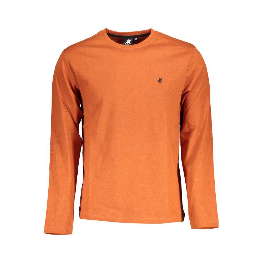 U.S. Grand Polo bronze cotton long sleeve t-shirt with crew neck and logo embroidery, featuring contrast details.