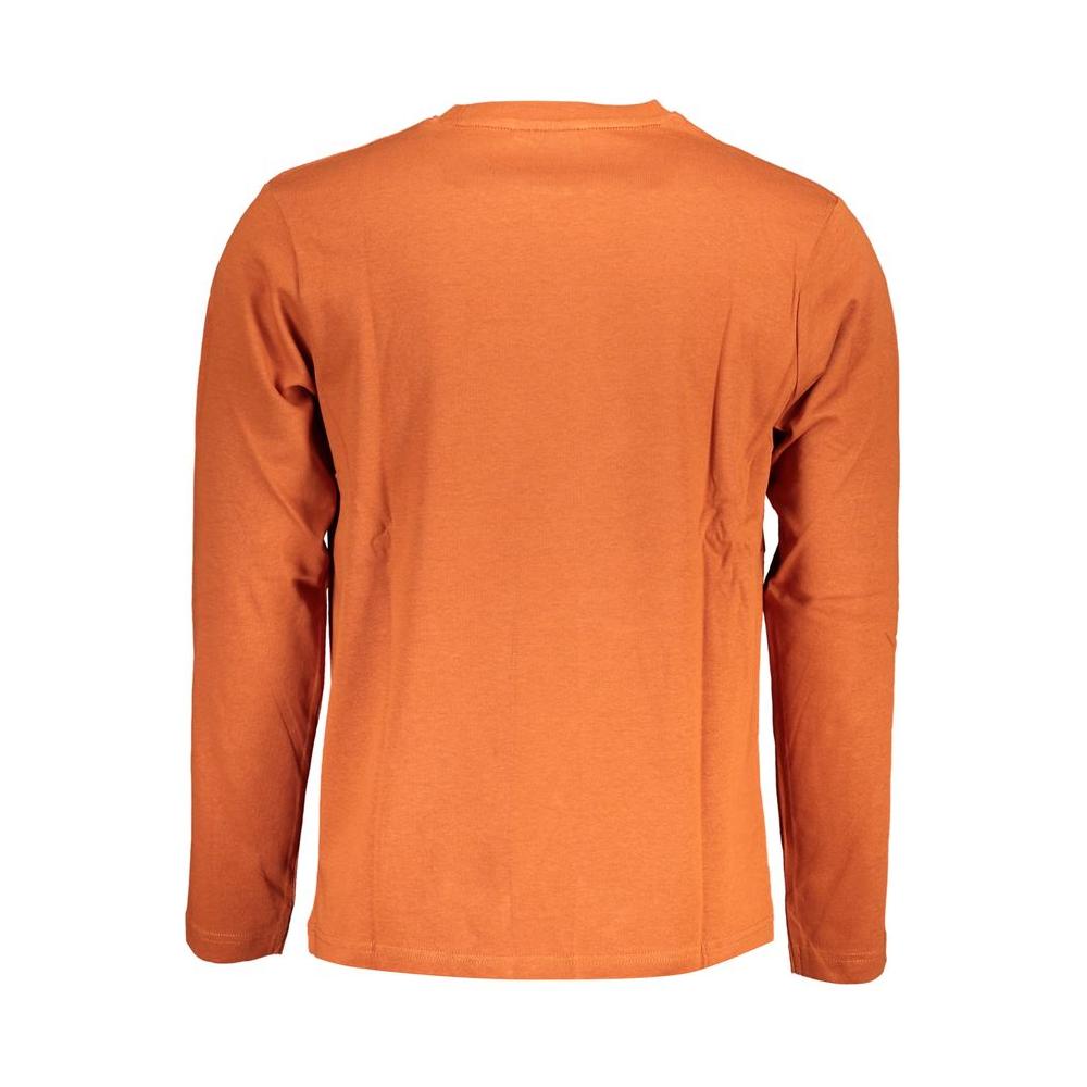 U.S. Grand Polo long sleeve bronze cotton t-shirt, featuring crew neck and contrast details, back view with logo embroidery.