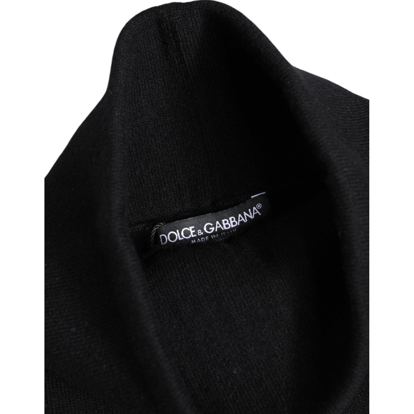 Dolce & Gabbana black cashmere knitted neck warmer scarf, featuring logo tag, made in Italy, luxurious winter accessory