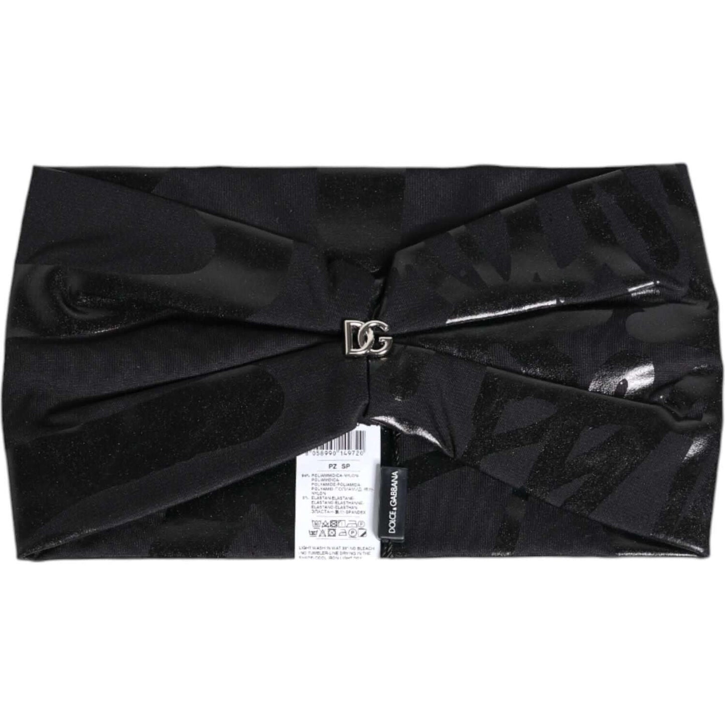 Dolce & Gabbana black nylon stretch head band with DG logo detail, made in Italy, elegant women's accessory.