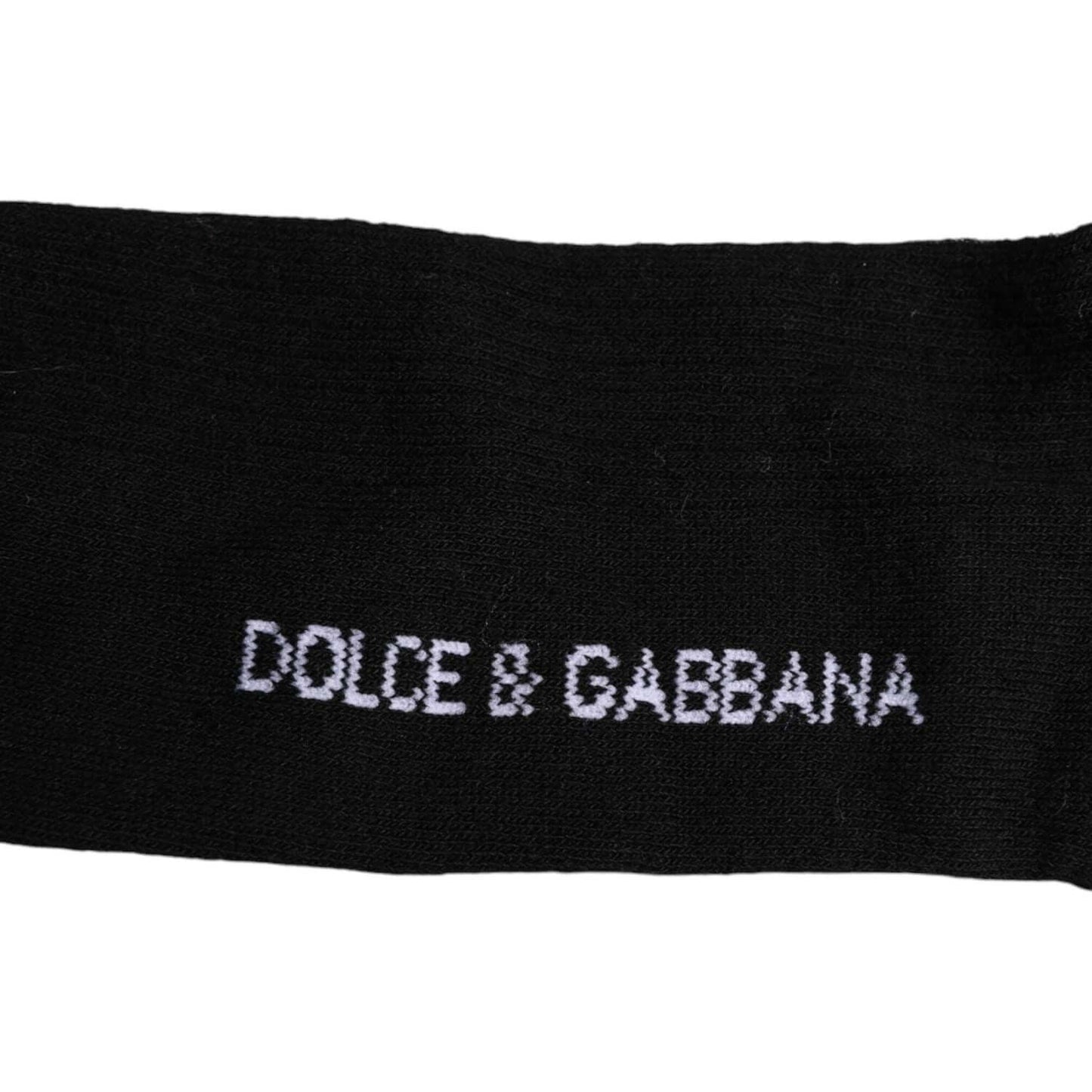 Dolce & Gabbana black cotton mid calf socks featuring DG logo, made in Italy, for men.