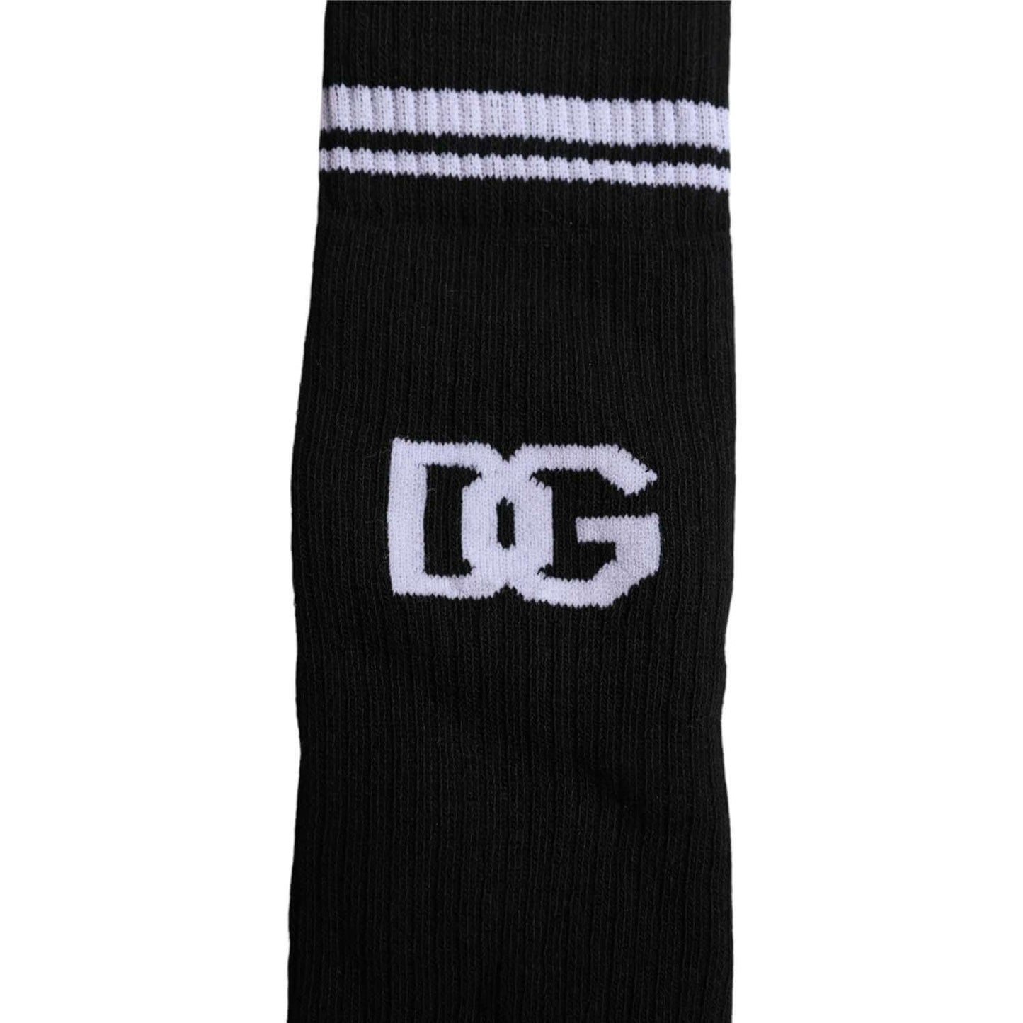 Dolce & Gabbana black mid calf men's socks with DG logo, cotton blend, made in Italy, luxury fashion accessory