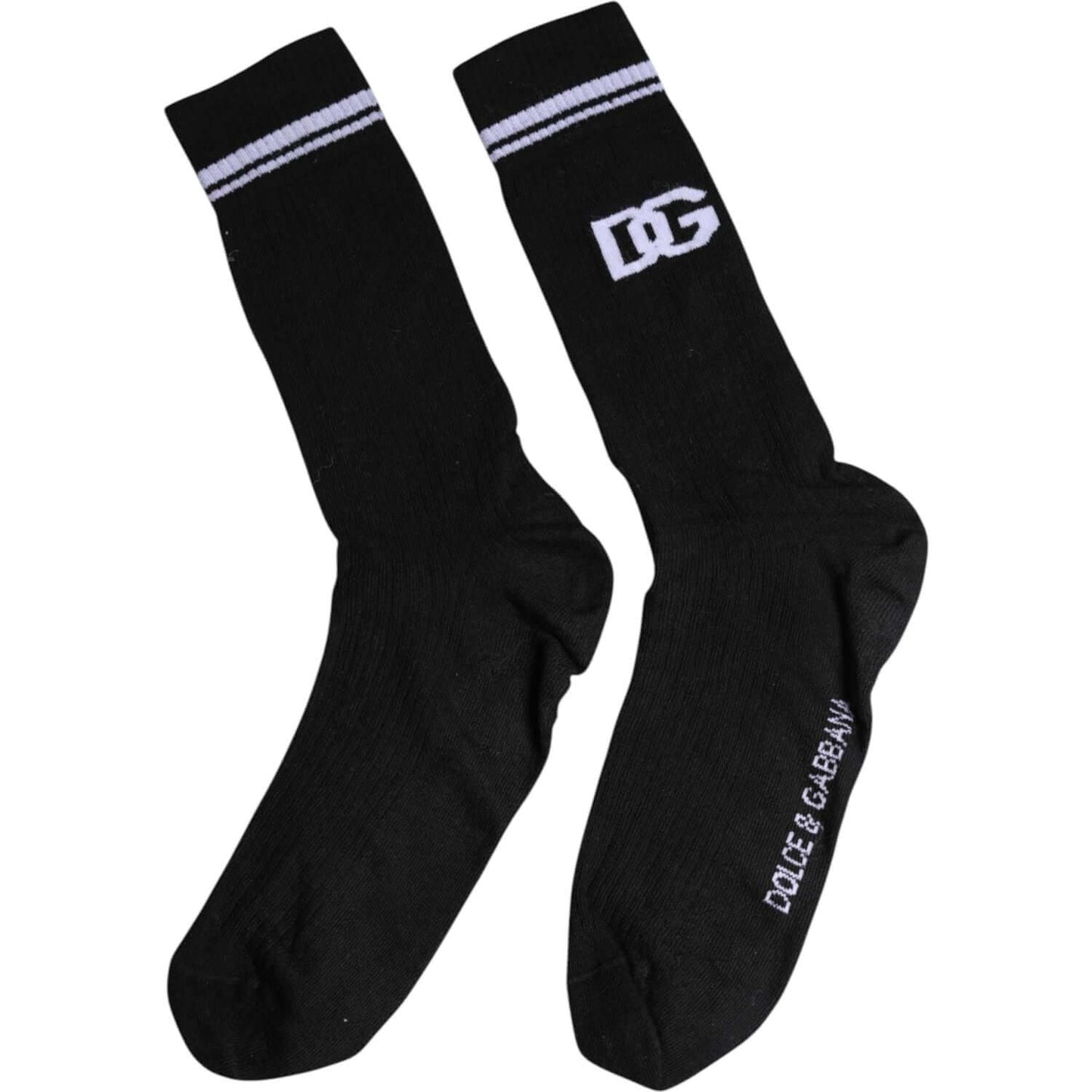 Dolce & Gabbana black cotton mid calf men's socks with logo, Italian made, store sample, barely noticeable minor marks