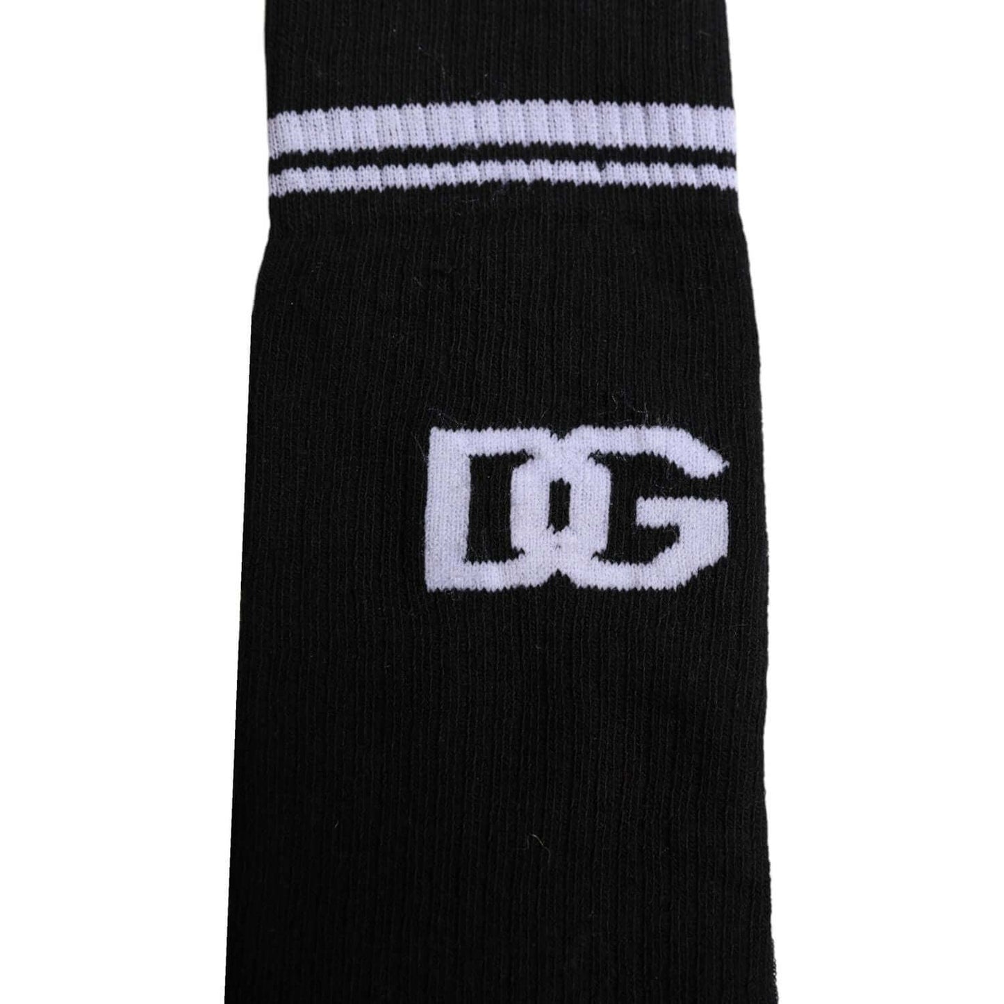 Dolce & Gabbana black cotton mid calf men's socks with logo detail, made in Italy.