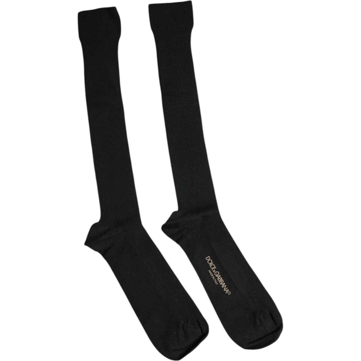 Dolce & Gabbana black viscose over the calf socks with logo, men's fashion accessory, made in Italy.