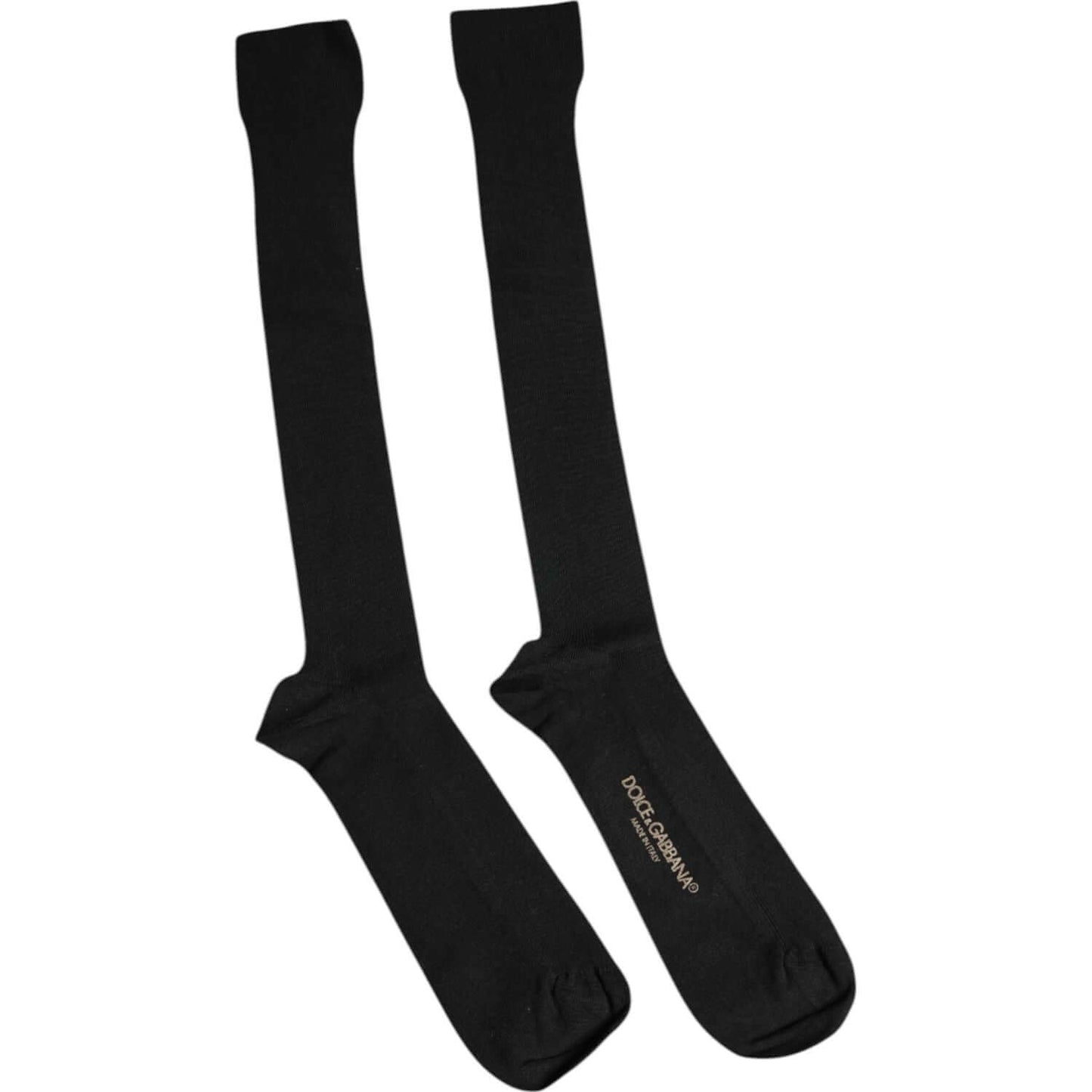 Dolce & Gabbana black viscose over the calf socks with logo detail for men, made in Italy.