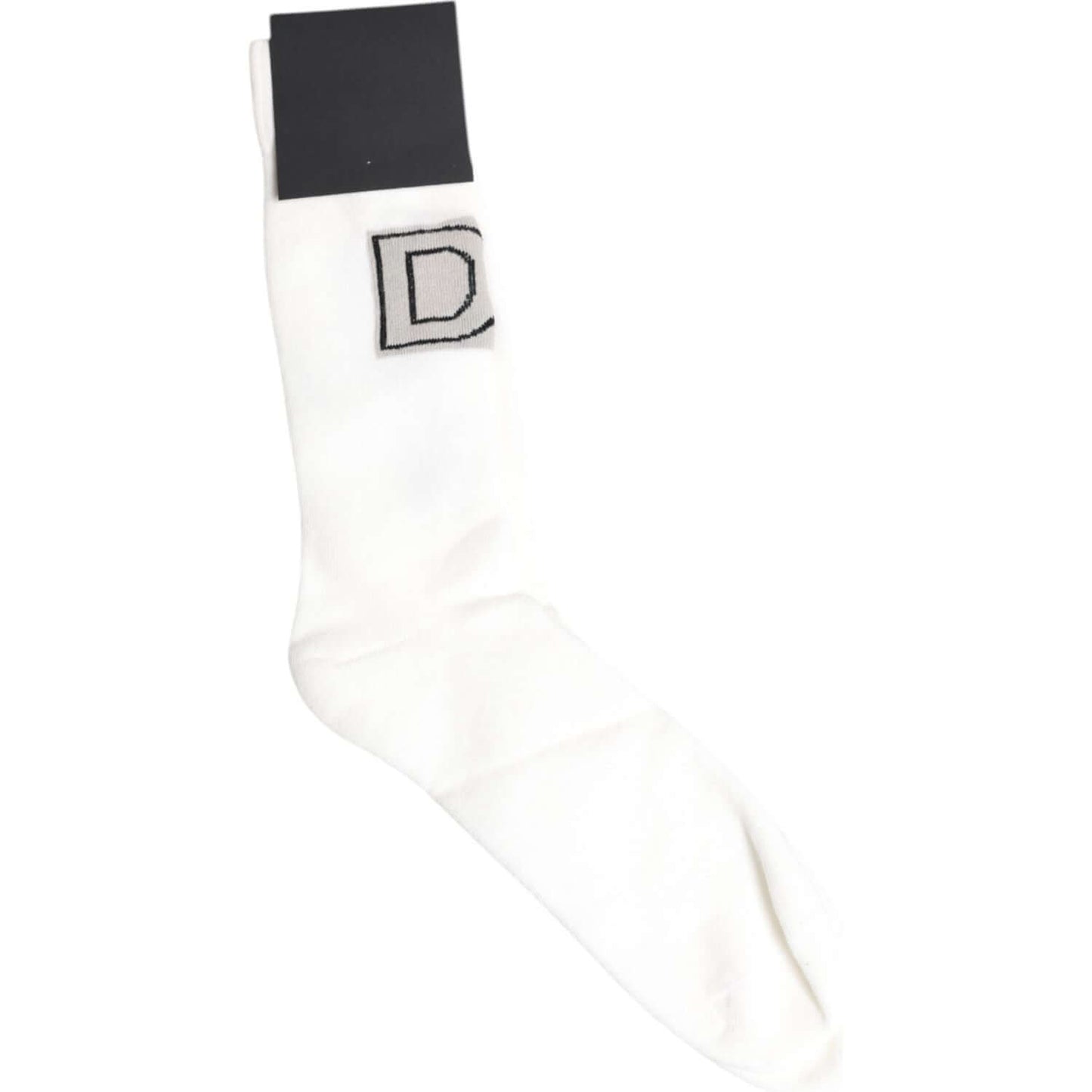 Dolce & Gabbana men's white stretch mid calf sock with logo detail, made in Italy