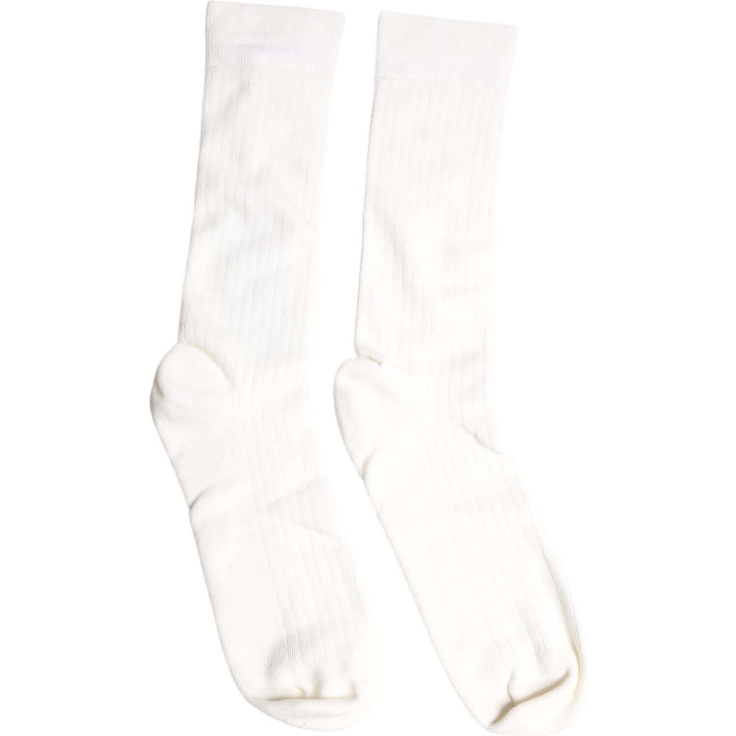 Dolce & Gabbana white cotton mid calf men's socks, 100% authentic and made in Italy, showcasing logo detail and exquisite design.