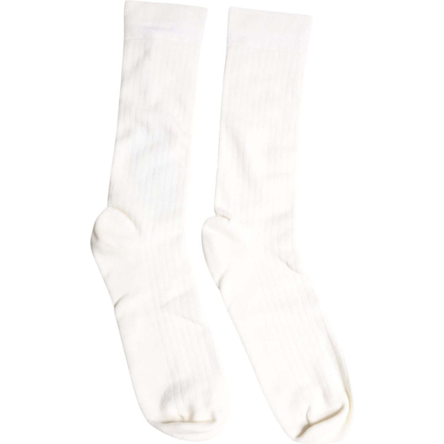 Dolce & Gabbana white cotton mid calf men's socks with logo details, made in Italy, classic style, store sample with minor marks.
