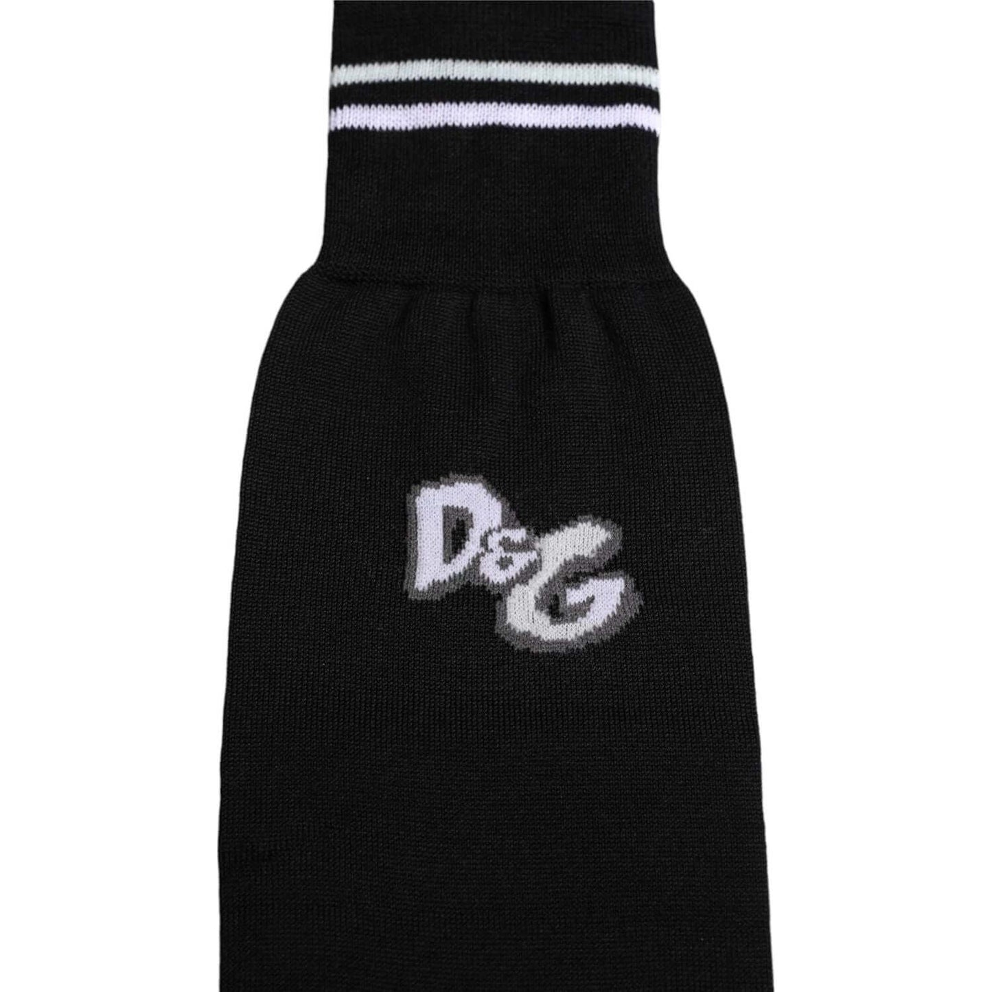 Dolce & Gabbana black over calf socks with DG logo print, unisex cotton blend, made in Italy.