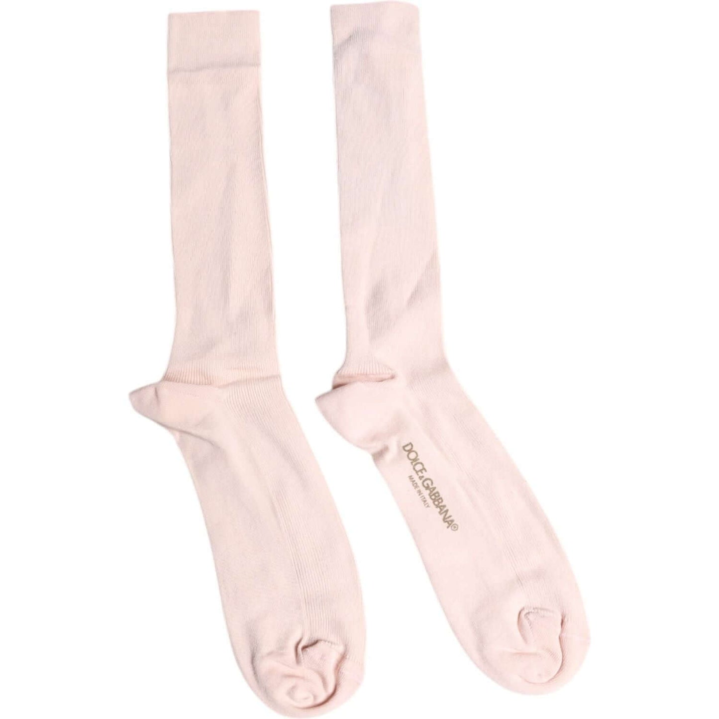 Dolce & Gabbana Ivory Cotton Over Calf Socks with Logo Print