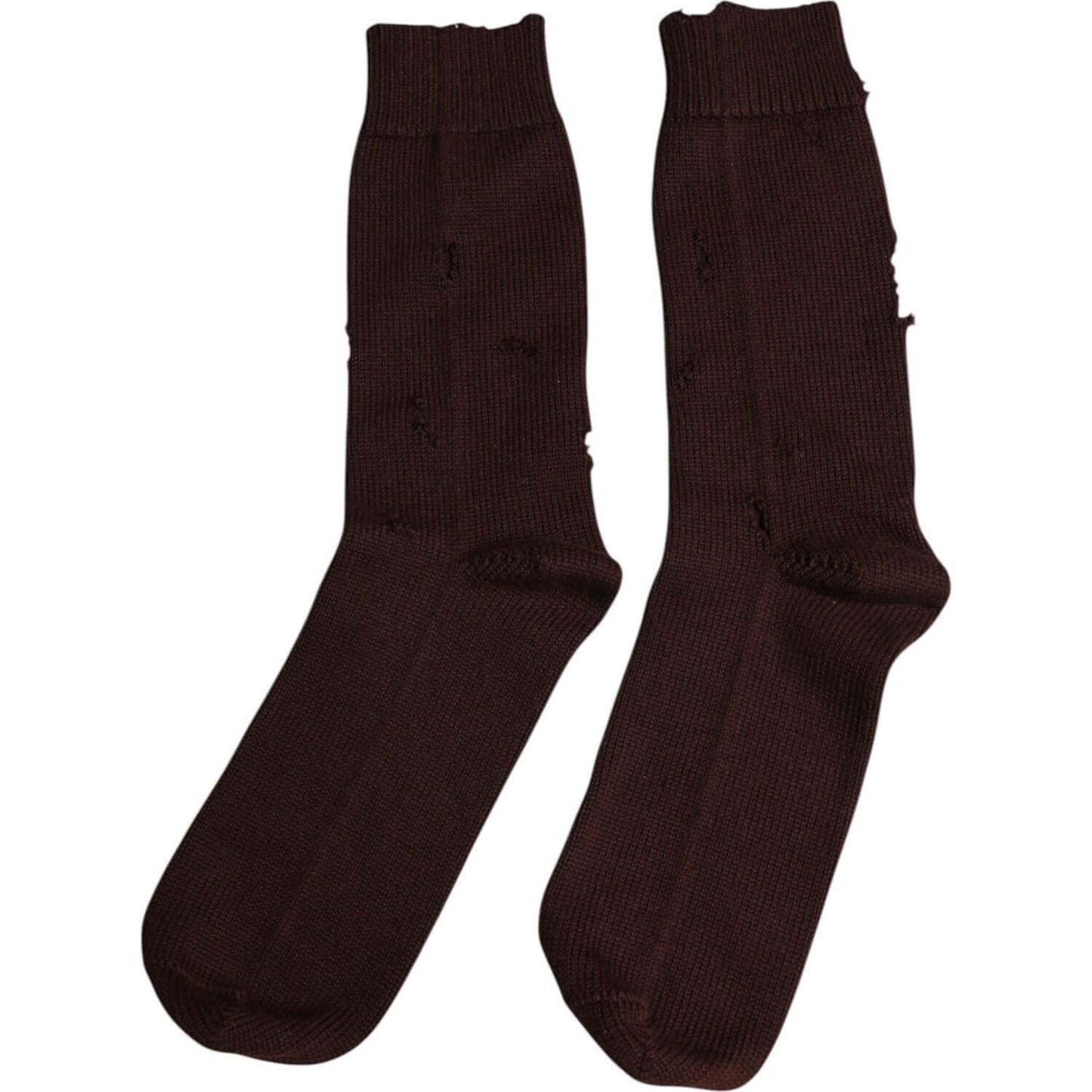 Dolce & Gabbana brown solid cotton stretch mid calf socks, unisex design, Italian made with logo details