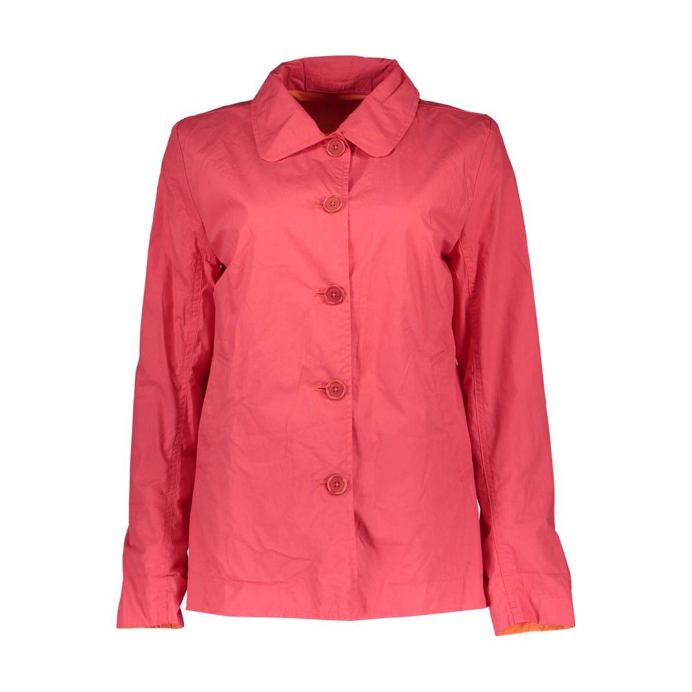 Gant red cotton women's jacket, reversible sports style with button-up front and iconic logo, showcasing elegance and comfort.