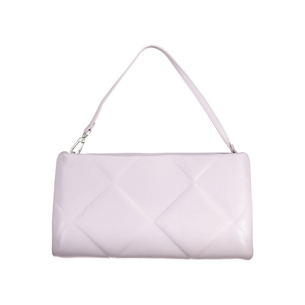 Calvin Klein purple handbag, single handle, quilted design, with logo application and 50% recycled polyester, elegant and eco-friendly.
