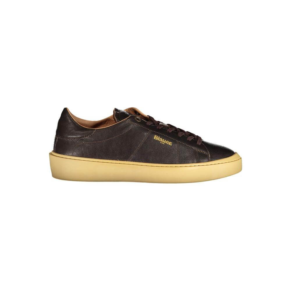 Blauer brown leather men's sneaker with contrasting sole and removable insole, showcasing a blend of fashion and function for stylish comfort.
