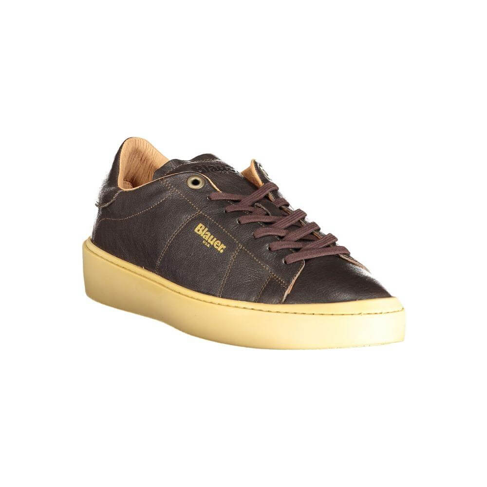 Blauer brown leather men's sneaker with contrasting details and iconic logo, featuring a removable insole for comfort.